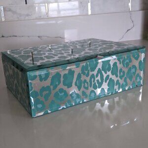 Kensie Home Teal animal print Storage Box Case Lined Glam 8”x 6"x2.75”